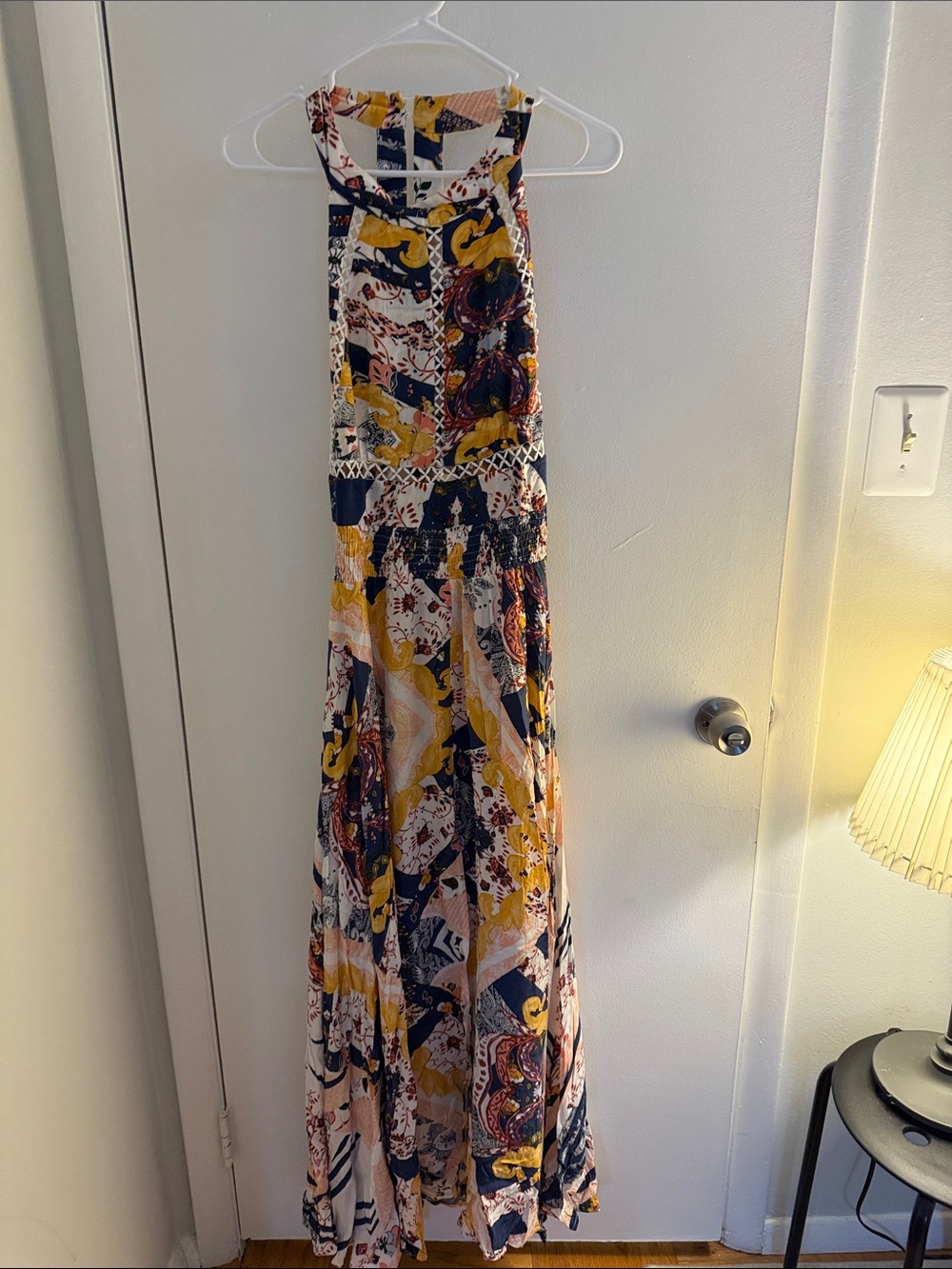 Jaase Mixed Floral Halter Maxi Dress in Yellow, Navy and Cream